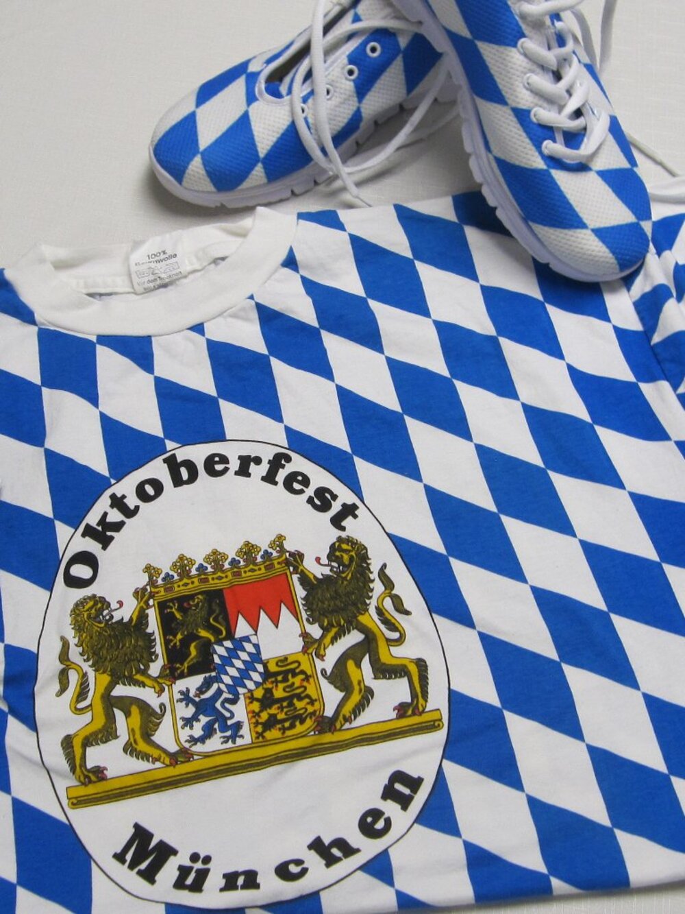 Bavarian Flag Diamond Pattern Sneakers and Oktoberfest short Sleeve Tshirt